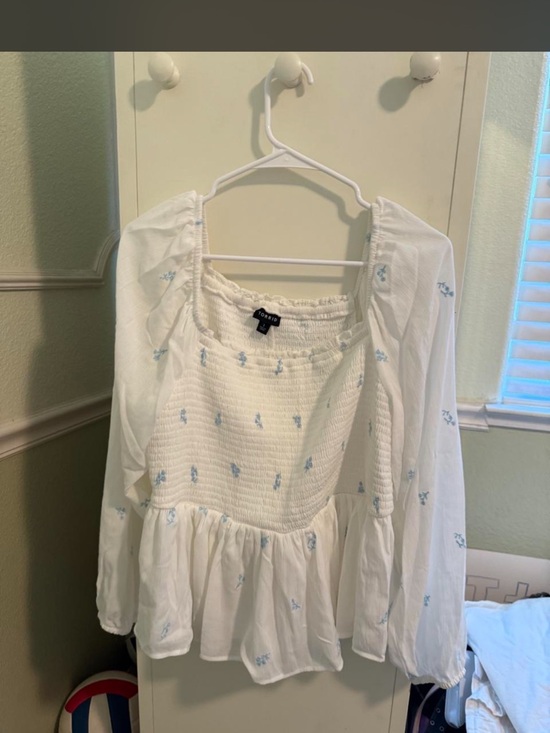 torrid Tops - torrid White Smocked Top with Pink Polka Dot Lining